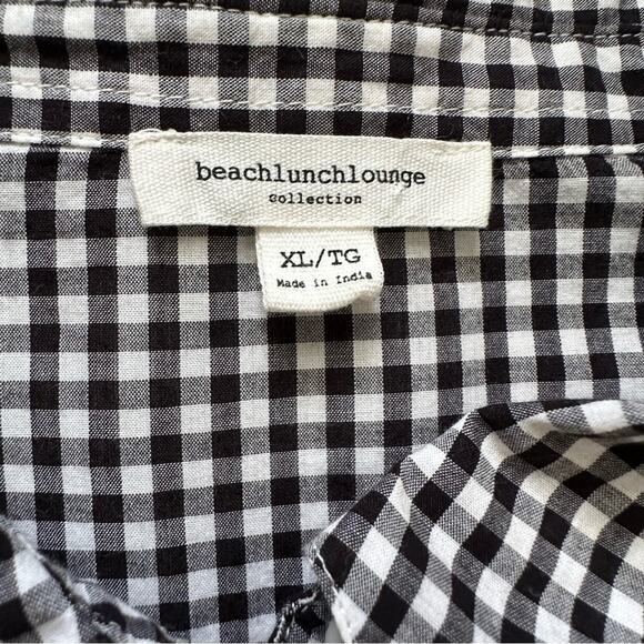 BeachLunchLounge Blouse Top Black White Gingham Button Front Bell Sleeve Top XL - Picture 2 of 11